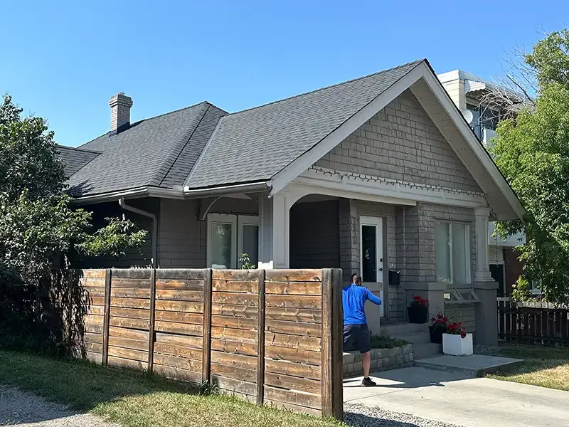 Roof repair work in progress on a Calgary home.