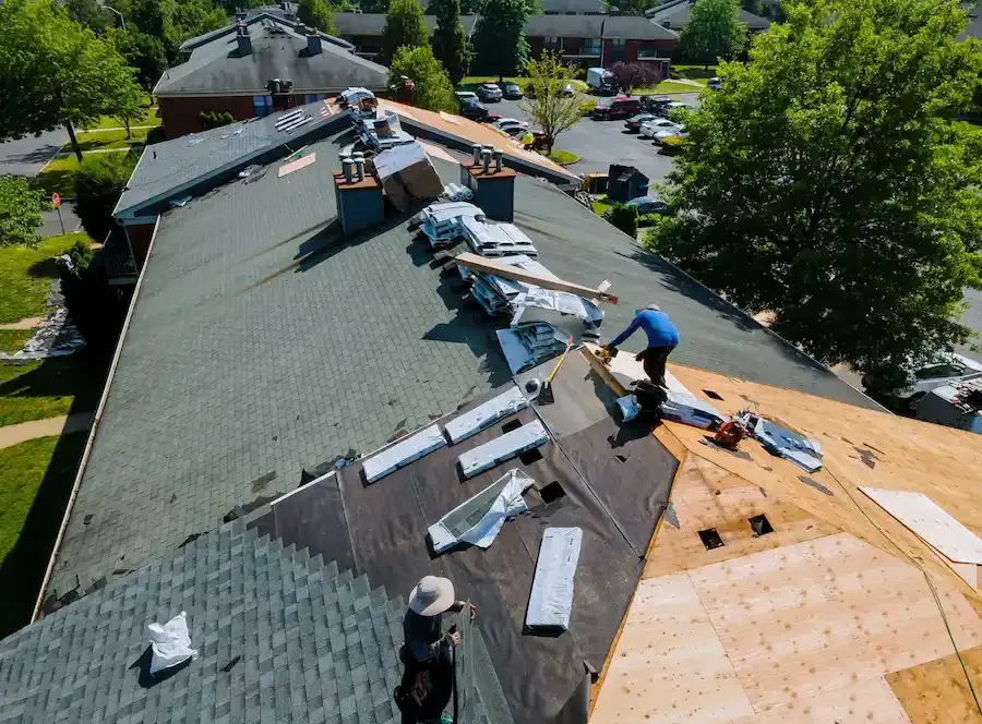 Roof replacement work in progress on a Calgary home.